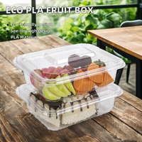 PLA Biologisch afbreekbare opvouwbare transparante clamshell plastic doos met scharnier, BPI gecertificeerd, 250g, voor afhaalfruitverpakkingen, merk HXH
