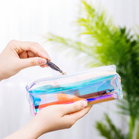 Pochette à crayons créative transparente à sequins, avec pendentif et pompon, multicolore, étui à papeterie personnalisé, kawaii, avec fermeture éclair colorée