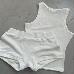 Summer Beach Terry White 2 Piece Short Set camiseta sin mangas y pantalones cortos para mujer - Product Image 2