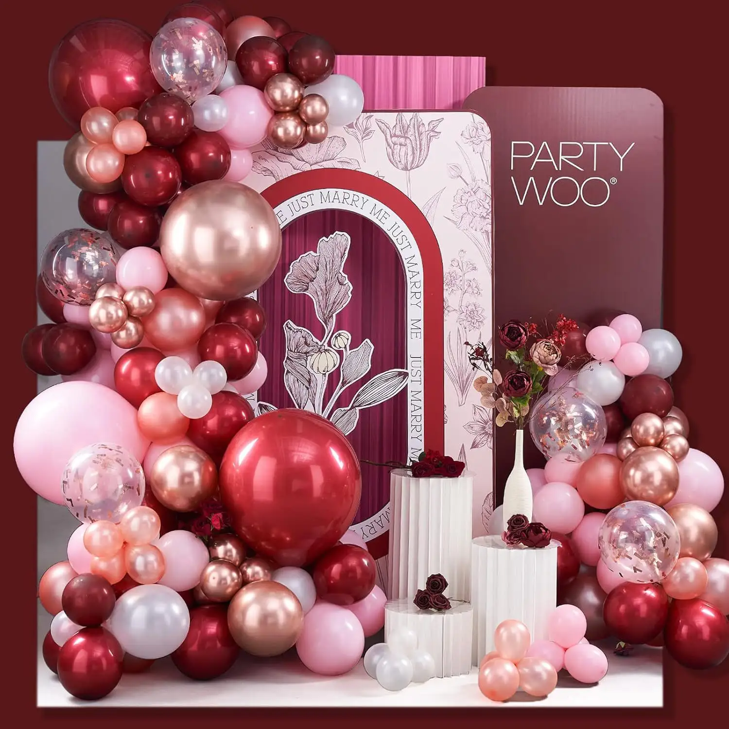 誕生日パーティーウェディングキッズベビーシャワーデコレーション140pcsワインレッドバルーンガーランドアーチキットピンクシリーズバルーン