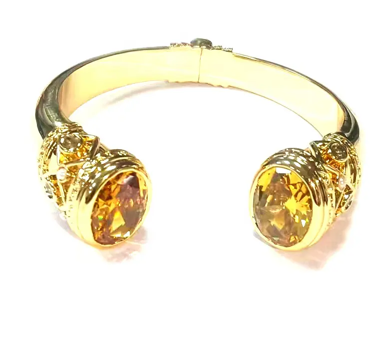 Pabrik langsung kuningan halus tembaga Gelang Bangle dengan warna CZ dan 18K lapisan emas untuk wanita aksesoris perhiasan gelang