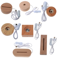 Lampe de base en bois USB LED 3D Veilleuse Ronde Ovale, Base ronde Lampe 3D 3 couleurs Bleu Rouge Violet