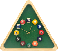 Horloge murale de billard 14 pouces, design triangle, avec cadre en bois massif, idéale pour salle de billard, salle de jeux, bar