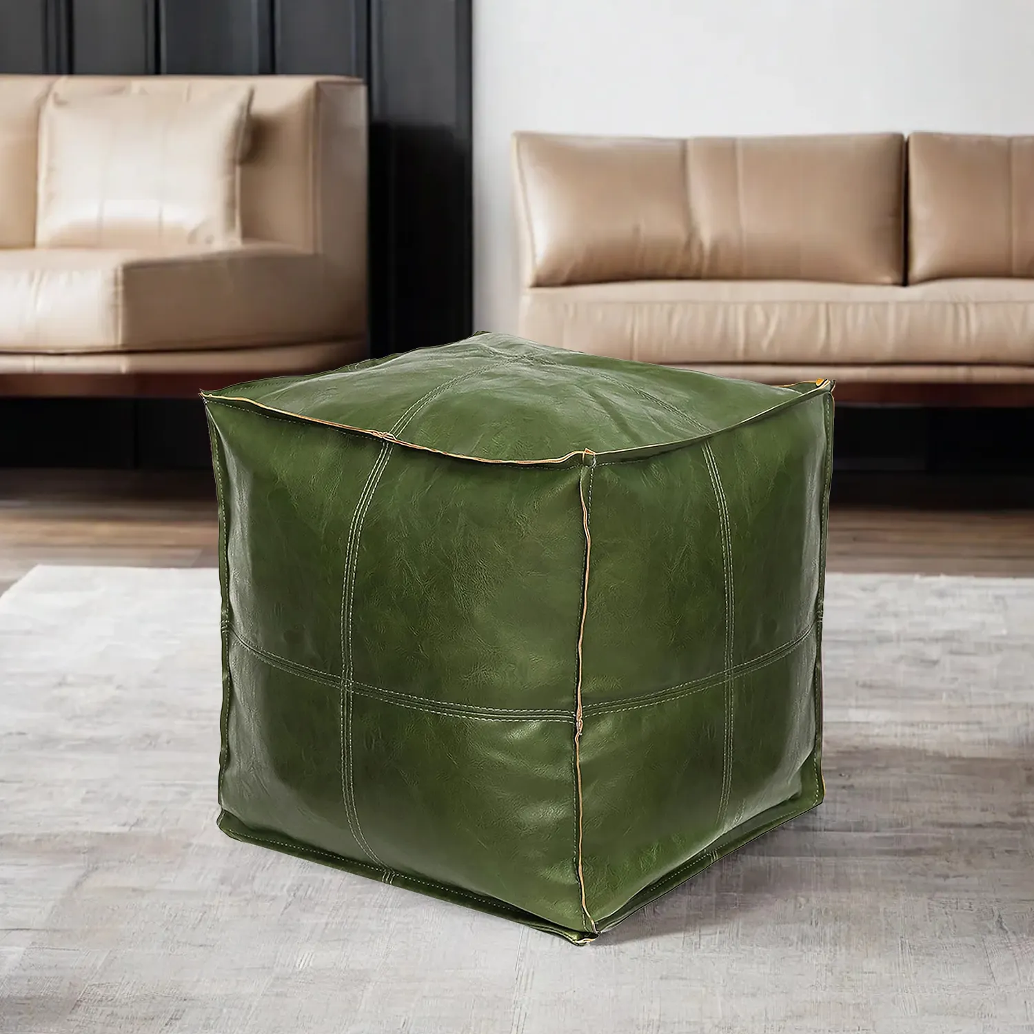 Pochete de couro para pés estofados, pouf europeu quadrado para sala de estar, capa de couro para pufe, ideal para uso em salão