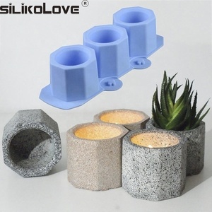 Moule en silicone pour pot de fleurs en béton, vase, cactus, forme géométrique polygonale circulaire à 3 trous, pour bricolage, bougie d'aromathérapie, décoration - Product Image 1