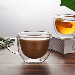 Wholesale Custom Heat Resistant High Borosilicate Transparent Double Wall <strong>Glass</strong> Coffee <strong>Cup</strong> With Handle