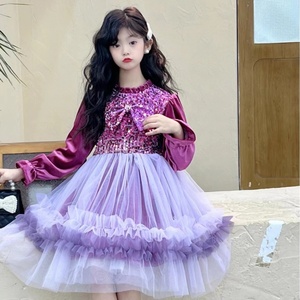 Vestido de Tul con Lentejuelas de Estrellas y Manga Larga, Estilo Princesa para Niña, Primavera-Otoño 2026, Nuevo Diseño Personalizado - Product Image 1