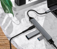 Adaptador Hub USB C 4 en 1 OTG con Carga Rápida PD de 60W, Estación Tipo C con USB 3.0 de 5Gbps y 2 Puertos de Datos Tipo C para Teléfono, Tableta y Portátil