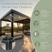 Pergola motorisée Natural Gifts en aluminium thermolaqué, capteur de pluie intelligent, éclairage RGB, écologique, durable, pour jardin