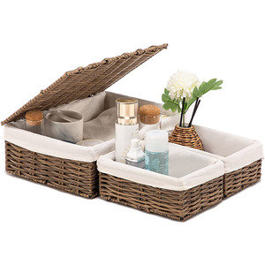 Cesta de Almacenamiento Tejida Rectangular de Lona Marrón Café, Organizador de Ropa, Caja de Almacenamiento de Escritorio de Mimbre - Product Image 5