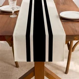 Camino <span class=keywords><strong>de</strong></span> <span class=keywords><strong>mesa</strong></span> tejido con rayas blancas y negras <span class=keywords><strong>de</strong></span> estilo moderno para <span class=keywords><strong>mesa</strong></span> <span class=keywords><strong>de</strong></span> comedor del hogar para decoración <span class=keywords><strong>de</strong></span> fiesta <span class=keywords><strong>de</strong></span> vacaciones - Product Image 5