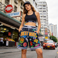 Pantalones Cortos Bermuda de Poliéster Satinado 100% con Estampado Gráfico Hip Hop, de Cintura Alta, Sueltos y Transpirables, Personalizados al por Mayor para Baloncesto