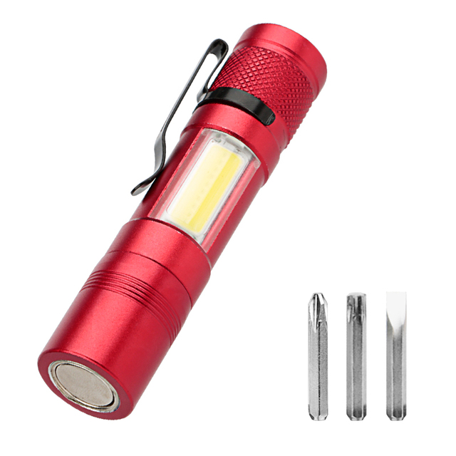 Multifunctional Dismountable 3-Screwdriver COB LED Penlight Torch Clip Magnet Aluminum Alloy Mini USB Electric Work Flashlight
