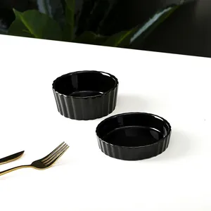 Новый дизайн, кухонная хлебобулочная пирожная, пудинг, маленькая круглая черная глазурованная керамическая миска ramekin, набор