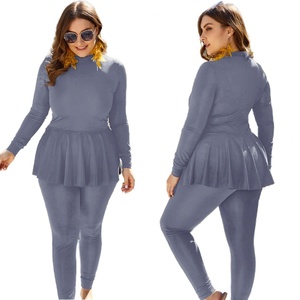 Venta al por mayor de fábrica: Nuevo conjunto de 2 piezas de trajes de baño musulmanes de cintura alta para mujer, con estampado floral personalizado, ideales para playa, fitness y deporte. - Product Image 1