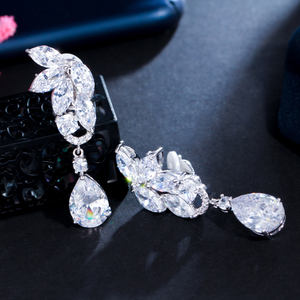 Pendientes grandes de gota de agua para mujer, aretes largos de cristal de CZ de alta calidad, <span class=keywords><strong>sin</strong></span> <span class=keywords><strong>agujero</strong></span>, joyería para fiesta de boda - Product Image 3