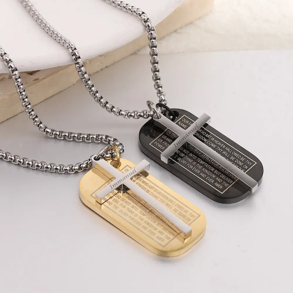 Nabest thép không gỉ Dog Tags khắc thư vòng cổ với chữ thập Mặt dây chuyền khắc tùy chỉnh ID Tên Logo