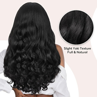 Perruque en gros de 22 pouces, ondulée et bouclée, avec texture Yaki épaisse et raie en V # Perruques sans colle en fibre résistante à la chaleur, noir naturel 1B