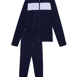 Ensemble de veste en polaire bleu marine unisexe, couleur contrastée, fermeture éclair, vêtement décontracté pour l'automne, coupe régulière, matière en polyester tricoté - Product Image 1