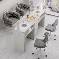 Ensemble de table à ongles économique multifonctionnel style crème en bois massif avec aspirateur et fauteuil de manucure pour une ou deux personnes