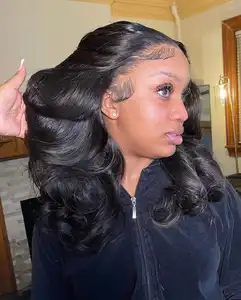 Extensiones de cabello humano virgen para mujeres negras, mechones de cierre de ondas profundas con parte media 4x4, sin procesar