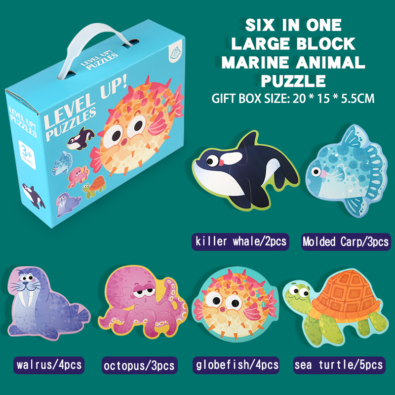 Six-in-one large ocean animal puzzle