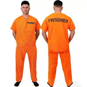 Disfraz de Prisionero Adulto para Halloween, Mono para Fiesta, Juego de Roles, Cosplay, Color Naranja para Hombre, Nailon y Poliéster, Venta al Por Mayor - Product Image 4