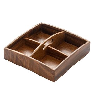 Walnut Wood Snack Box 4 Compartment Square Desktop <b>Storage</b> <b>Tray</b> For Dried Fruit Candy Nuts Gift Platter - Product Image 5
