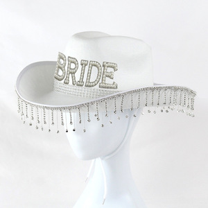 Sombrero <span class=keywords><strong>de</strong></span> Vaquera SOLPOP para Novia con Borlas <span class=keywords><strong>de</strong></span> Diamantes <span class=keywords><strong>de</strong></span> Imitación, Ideal para Despedidas <span class=keywords><strong>de</strong></span> <span class=keywords><strong>Soltera</strong></span> y Fiestas <span class=keywords><strong>de</strong></span> Boda - Product Image 1