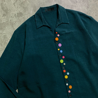 Kemeja Pria Lengan Panjang Kasual Bordir Kustom Yysy, Vintage Washed, Kancing Warna-warni, Model Longgar Lurus