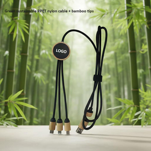 Câble de données USB Type C 60W en bambou RPET et nylon, durable, pour voyage, 5 en 1, avec logo LED personnalisé, charge rapide - Product Image 3