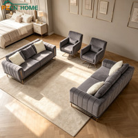 Sofá Estilo Francés 2026, Tapicería de Terciopelo de Lujo con Patas de Metal Dorado para Hotel, Villa o Sala de Estar en París