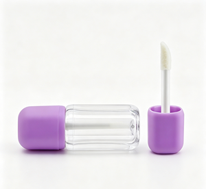 Envase Cosmético Transparente para Brillo Labial con Tapa Morada Mate y Franja Vertical, Tubo Vacío para Aceite Labial - Product Image 2
