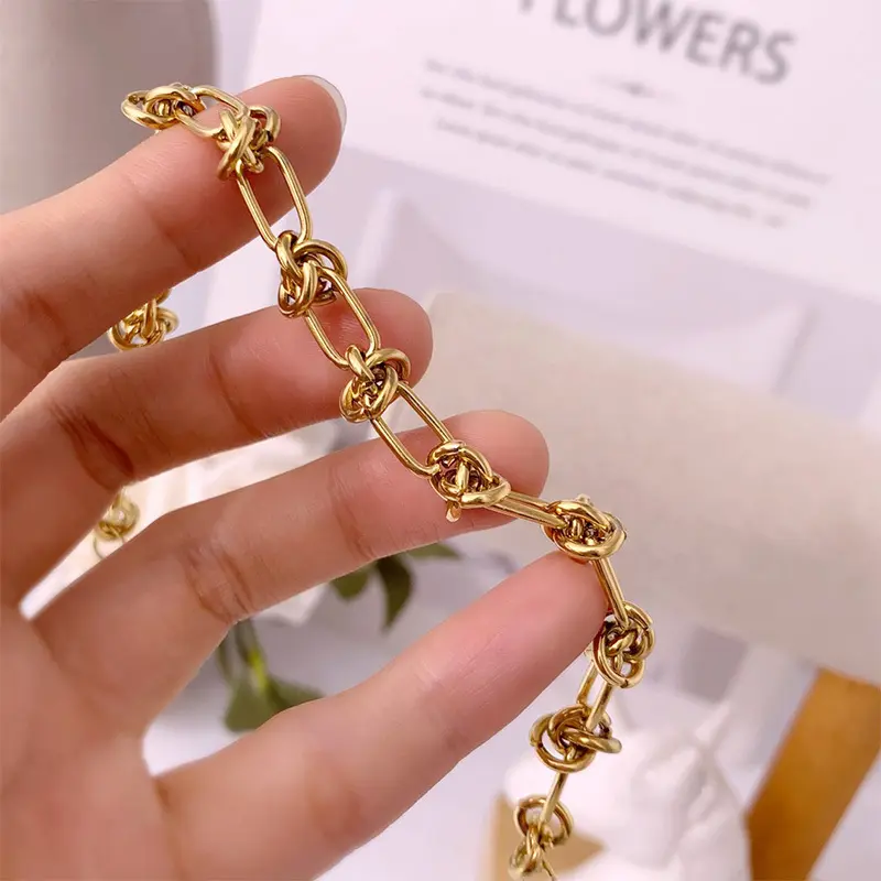 New Arrival Stainless Steel Link Chain Bracelets Wholesale 18K Gold Twist Thorns Barbed Wire Knot Link Chain Bracelet Men Women