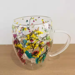 Hoa Khô cốc đơn giản chịu nhiệt đôi tường Cốc thủy tinh in xu hướng thủy tinh borosilicate cao trà cà phê ly drinkware - Product Image 4