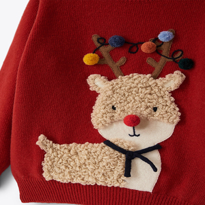 Usine personnalisé moche pull de noël hiver rouge à manches longues brodé motif fauve noël tricot filles chandails pull - Product Image 2