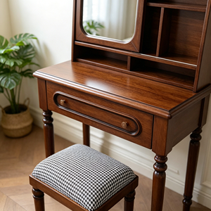 Traditional <b>Solid</b> <b>Wood</b> Makeup Vanity Set With Flip <b>Top</b> Mirror And Stool Mahogany Bedroom Dressing <b>Table</b> Storage Desk - Product Image 3