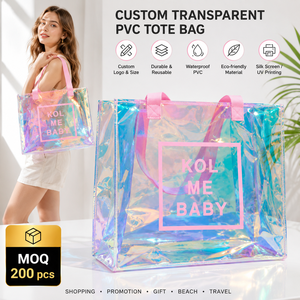Bolsa de Mano Personalizada de PVC Transparente, Iridiscente, Holográfica, Impermeable, Reutilizable, con Logotipo Personalizado, al por Mayor, para Viajes de Verano a la Playa - Product Image 1