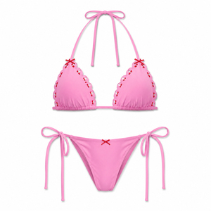 Conjunto de Bikini Rosa con Tirantes, Traje de Baño de Dos Piezas con Tanga y Cordones Ajustables para Mujer - Product Image 3