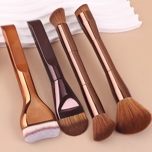 Juego de 4 Brochas de Maquillaje de Doble Punta, Tubo de Aluminio Premium, Cerdas Sintéticas Suaves para Base, Contorno, Rubor, Polvo y Maquillaje Facial - Product Image 2