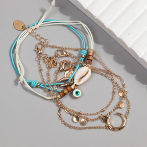 Populaire hawaïen 5 pièces/ensemble vacances bijoux coquille cheville oeil du diable pendentif lune alliage disque <span class=keywords><strong>Sexy</strong></span> bracelets <span class=keywords><strong>de</strong></span> cheville ensemble femmes Boho bijoux - Product Image 5
