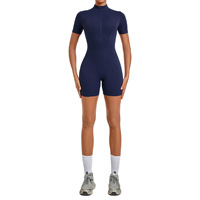 Combinaison de yoga une pièce pour femme, effet ventre plat, manches courtes, fermeture éclair avant, tenue de sport