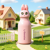 Bouteille Isotherme Portable D6063 en Acier Inoxydable 316 avec Paille et Tête d'Animal Mignonne, Isolation Thermique pour l'Extérieur