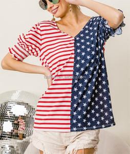 <span class=keywords><strong>Blusa</strong></span> Patriótica del 4 de Julio para Mujer, con Mangas Abullonadas, Bandera Estadounidense, Estrellas y Rayas, Cuello en V, Top con Puños Fruncidos - Product Image 5