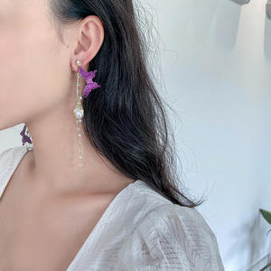 Pendientes de <span class=keywords><strong>mariposa</strong></span> con borla de gota de agua de perla de cristal para mujer y niña, pendientes largos con temperamento colgante, joyería nupcial para fiesta y boda, <span class=keywords><strong>Gif</strong></span> - Product Image 6