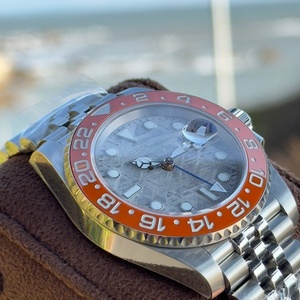 Montre mécanique automatique pour homme en promotion, cadran météorite, <span class=keywords><strong>lunette</strong></span> en céramique orange-brun, bracelet en acier à cinq maillons, double fuseau horaire, lumineuse - Product Image 5