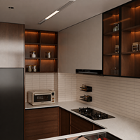 Meubles de cuisine blancs bicolores en bois, de qualité commerciale, durables, de type OEM, avec des unités élégantes sans poignées pour l'approvisionnement des propriétés résidentielles