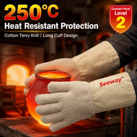 Seeway 250 ° Gants résistants à la chaleur en coton éponge tricoté EN407 X2XXXX, gants de travail de sécurité à manchette longue