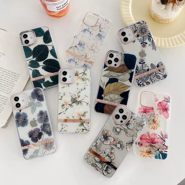 Designer Phone Case for iPhone 13 Pro Max IMD Flower Chic Shell Cover for iPhone 12 14 Pro Max Clear Back Cover