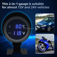 Harga Pabrik Sensor Suhu Mobil Truk 2 in 1 Bulat LED Digital Pengukur Suhu Air Voltmeter Pengukur Tegangan Volt untuk 12V24V